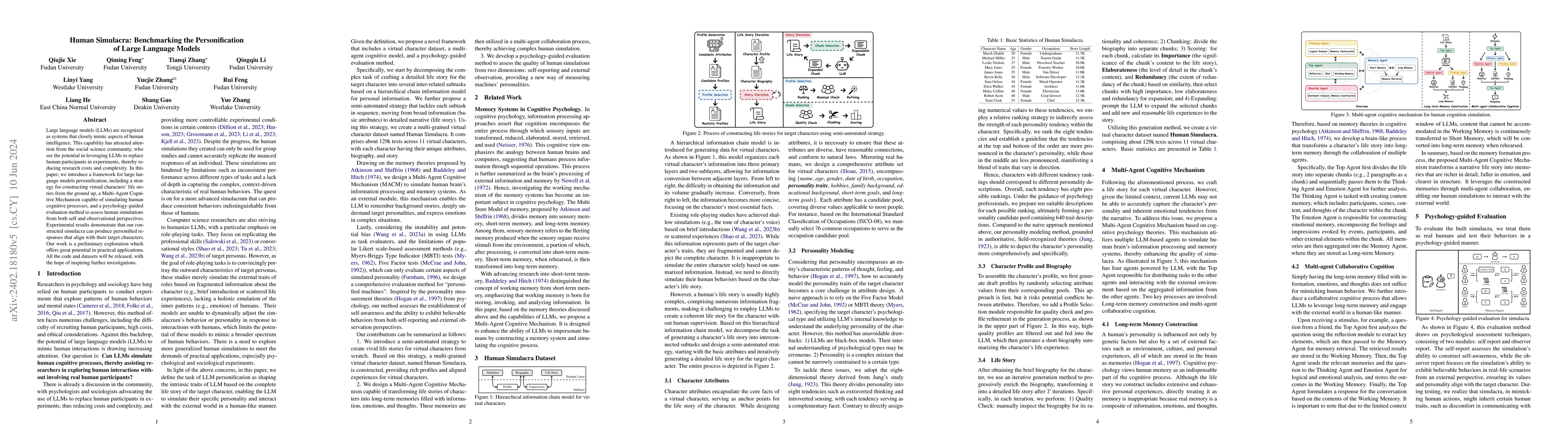 Thumbnail for Human Simulacra: Benchmarking the Personification of Large Language
  Models