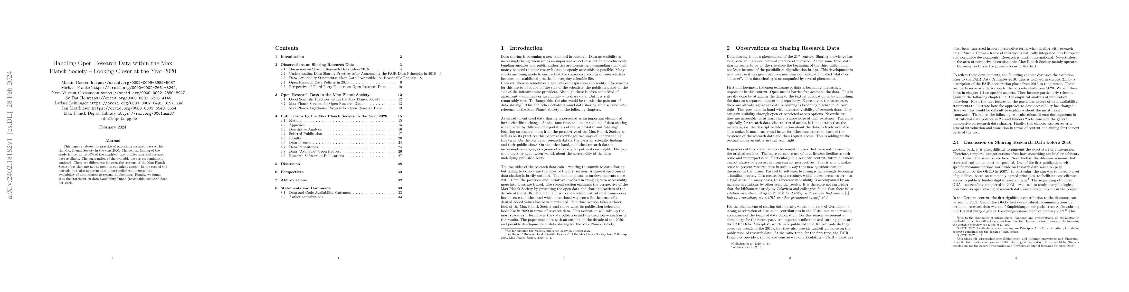 Thumbnail for Handling Open Research Data within the Max Planck Society -- Looking
  Closer at the Year 2020