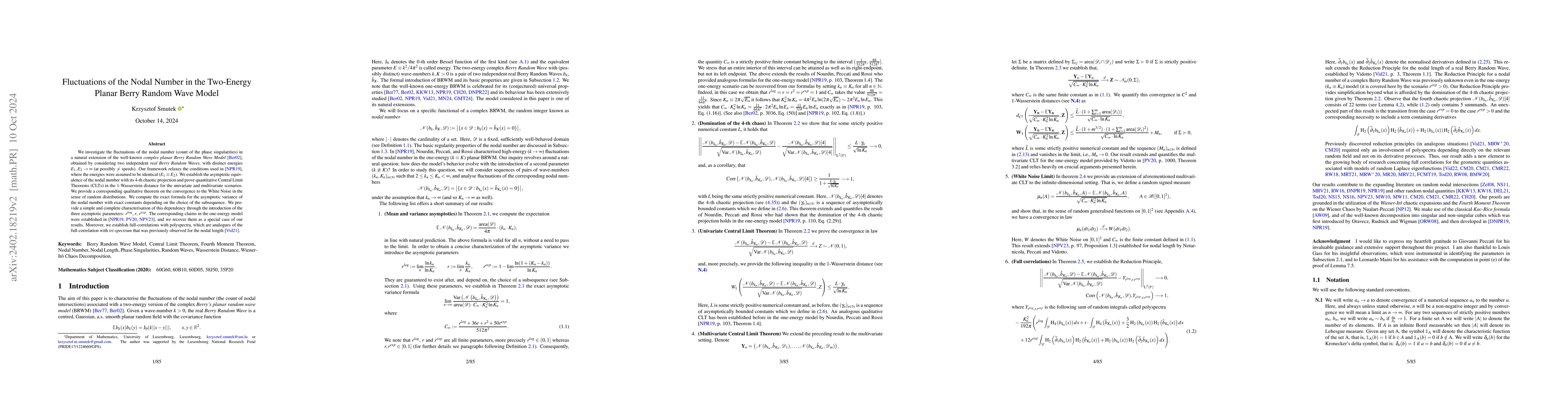 Thumbnail for Fluctuations of the Nodal Number in the Two-Energy Planar Berry Random
  Wave Model