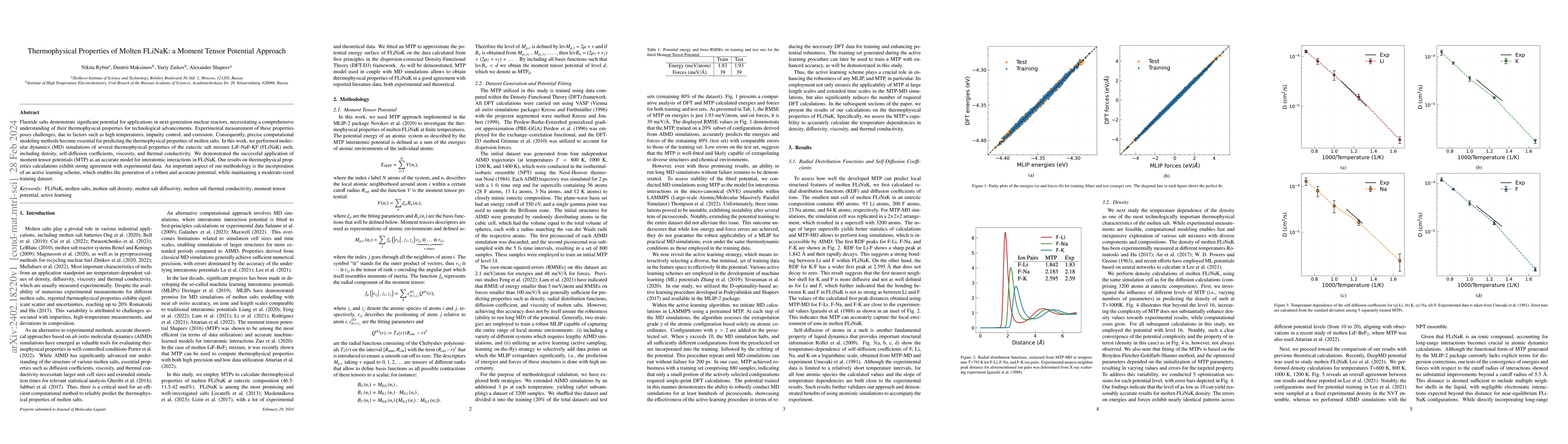 Thumbnail for Thermophysical Properties of Molten FLiNaK: a Moment Tensor Potential
  Approach