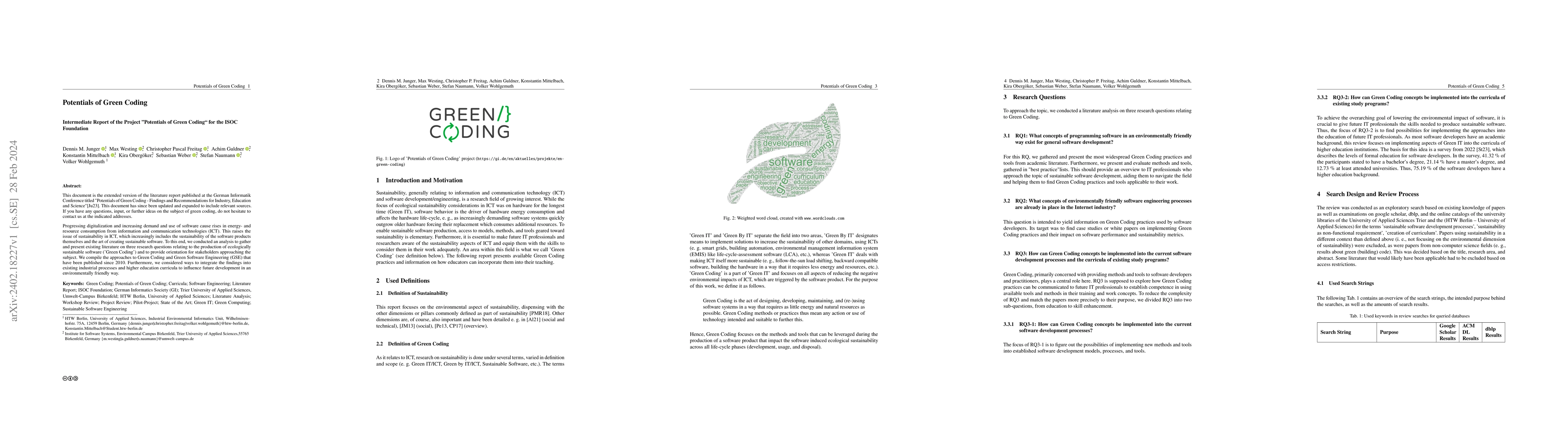 Thumbnail for Potentials of Green Coding -- Findings and Recommendations for Industry,
  Education and Science -- Extended Paper
