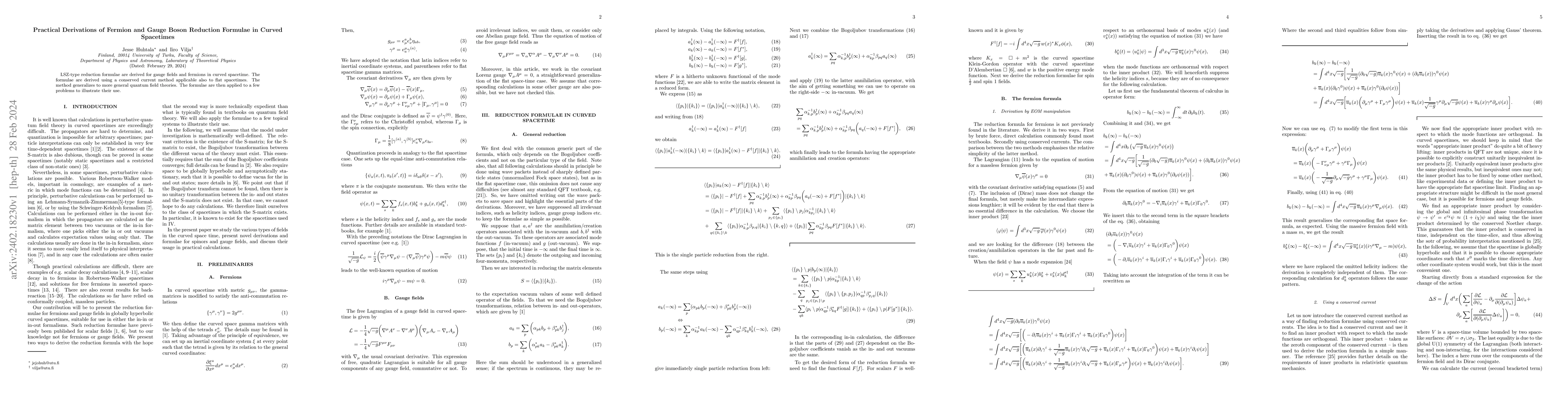 Thumbnail for Practical Derivations of Fermion and Gauge Boson Reduction Formulae in
  Curved Spacetimes