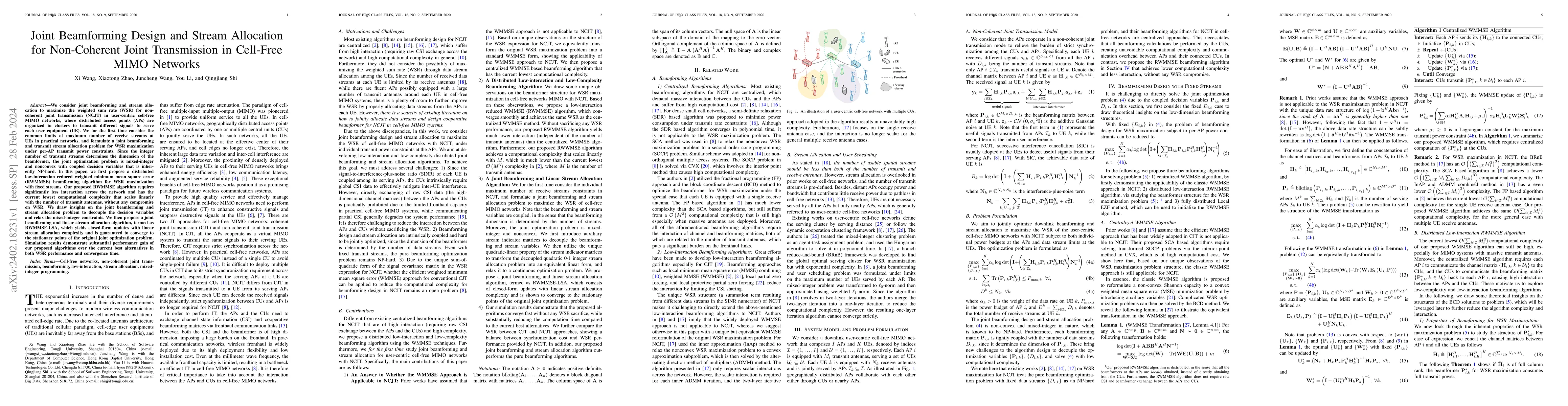 Thumbnail for Joint Beamforming Design and Stream Allocation for Non-Coherent Joint
  Transmission in Cell-Free MIMO Networks