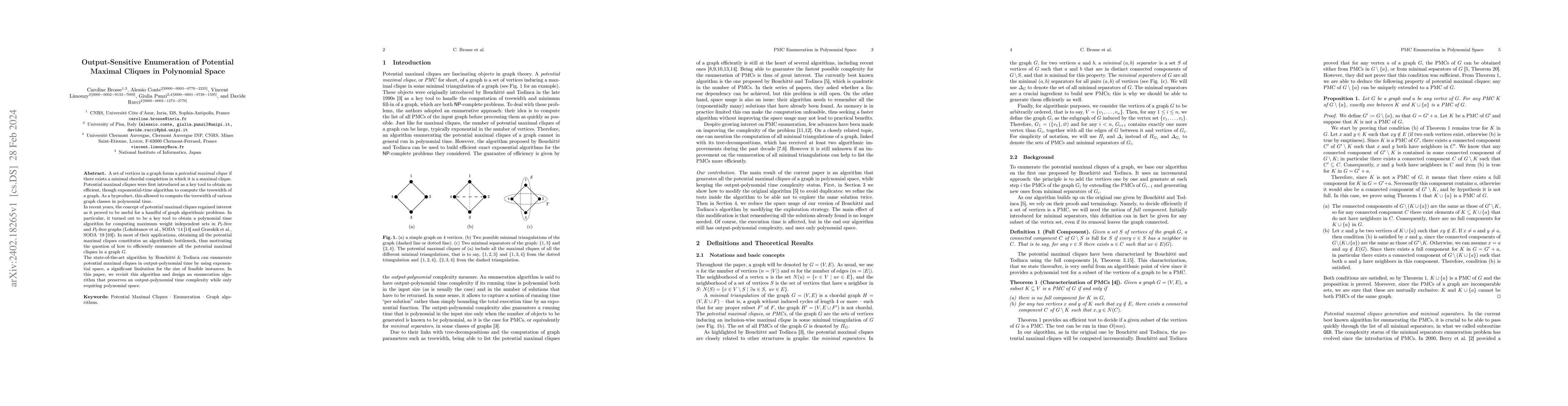 Thumbnail for Output-Sensitive Enumeration of Potential Maximal Cliques in Polynomial
  Space