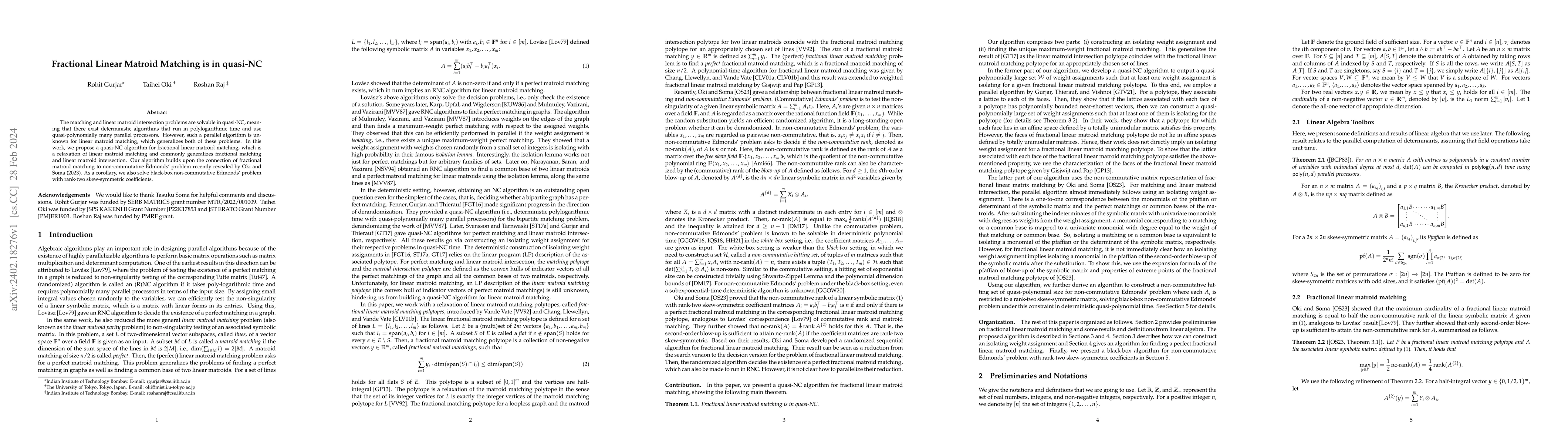 Thumbnail for Fractional Linear Matroid Matching is in quasi-NC