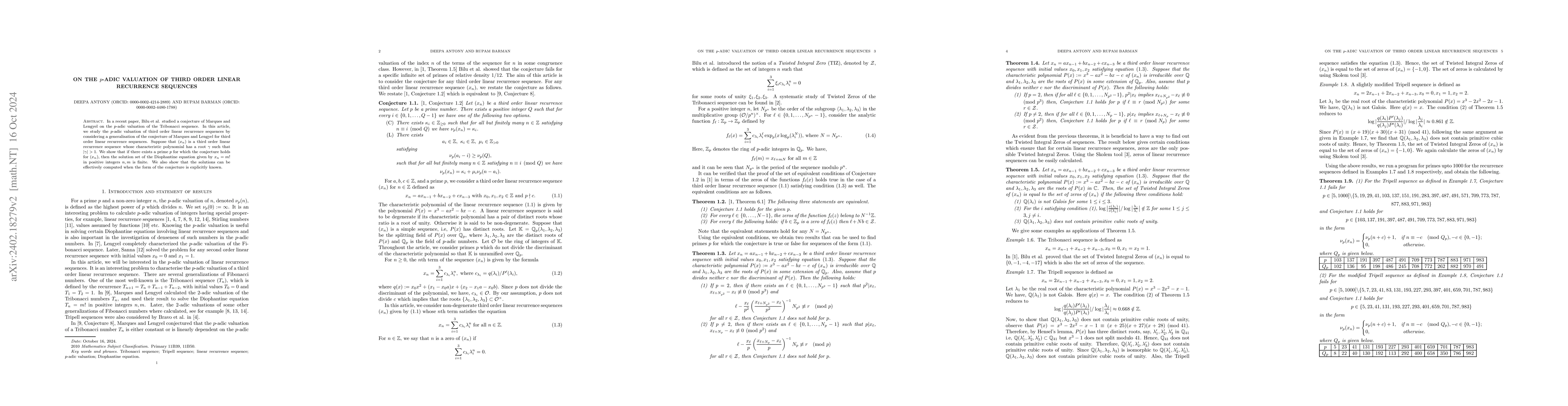 Thumbnail for On the $p$-adic valuation of third order linear recurrence sequences