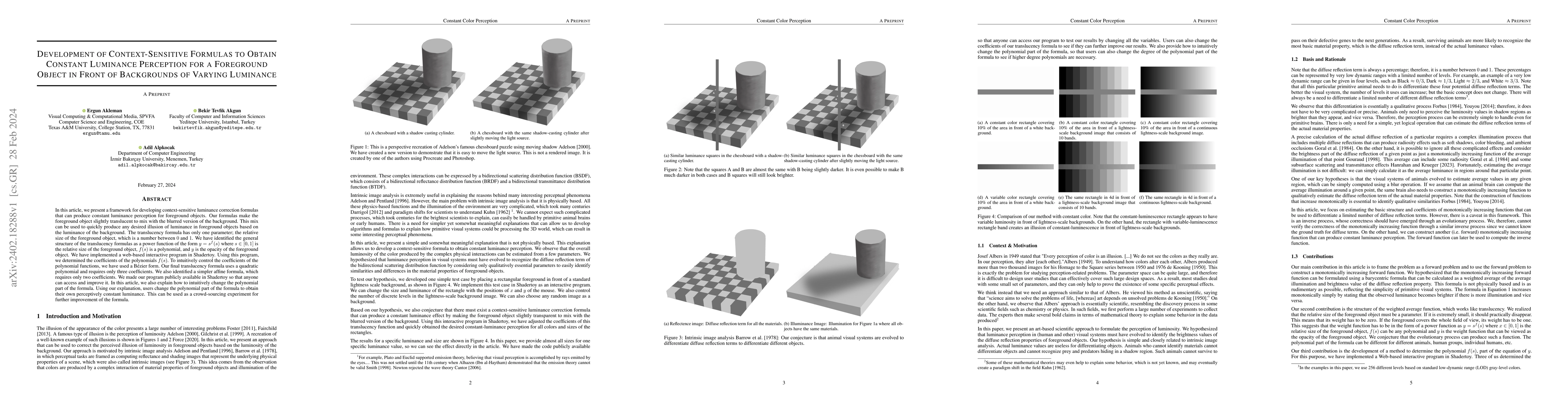 Thumbnail for Development of Context-Sensitive Formulas to Obtain Constant Luminance
  Perception for a Foreground Object in Front of Backgrounds of Varying
  Luminance