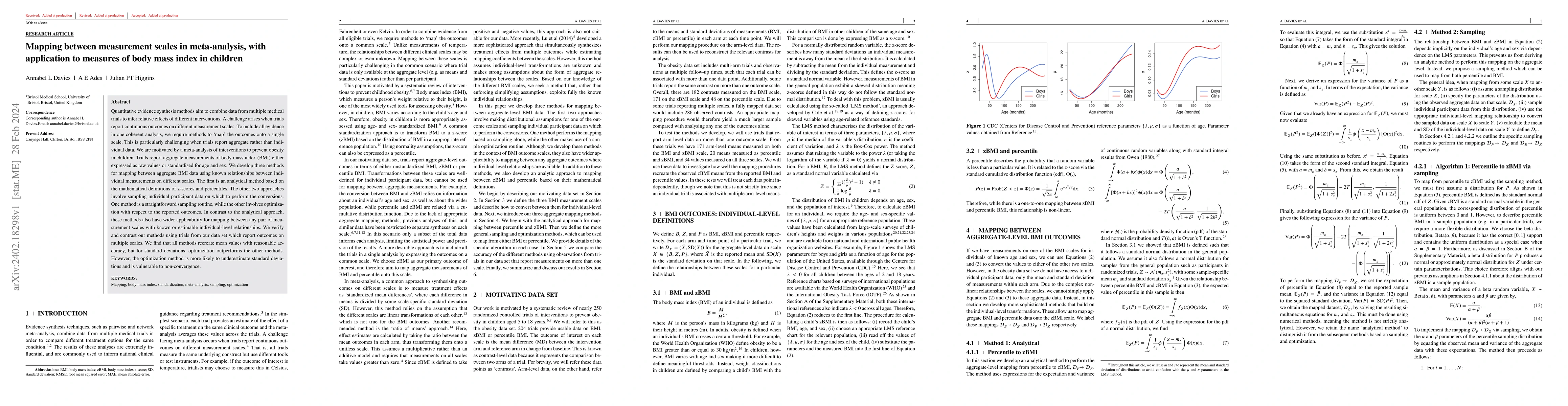 Thumbnail for Mapping between measurement scales in meta-analysis, with application to
  measures of body mass index in children
