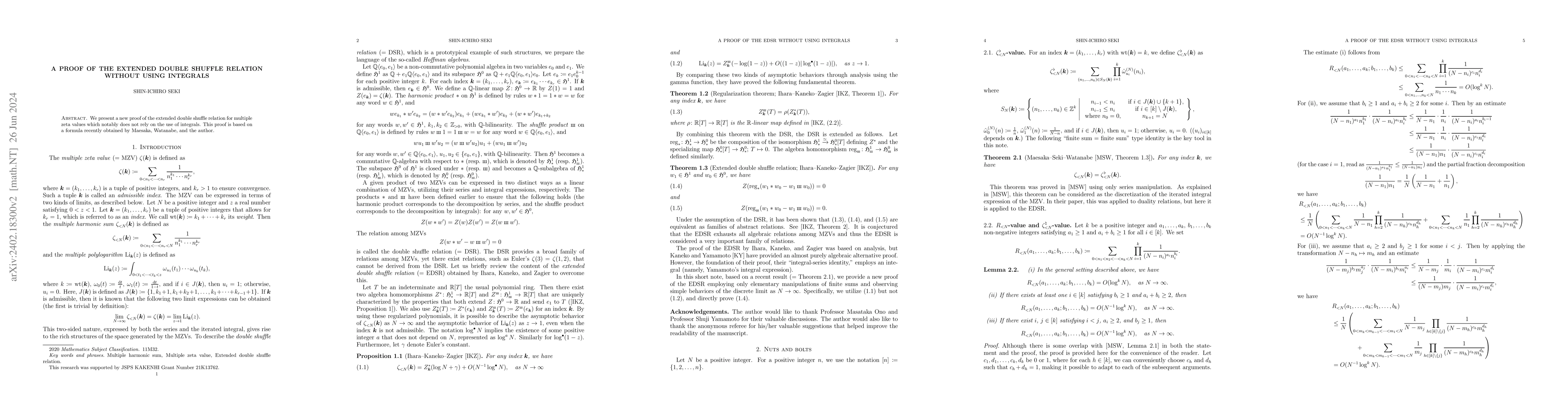 Thumbnail for A proof of the extended double shuffle relation without using integrals
