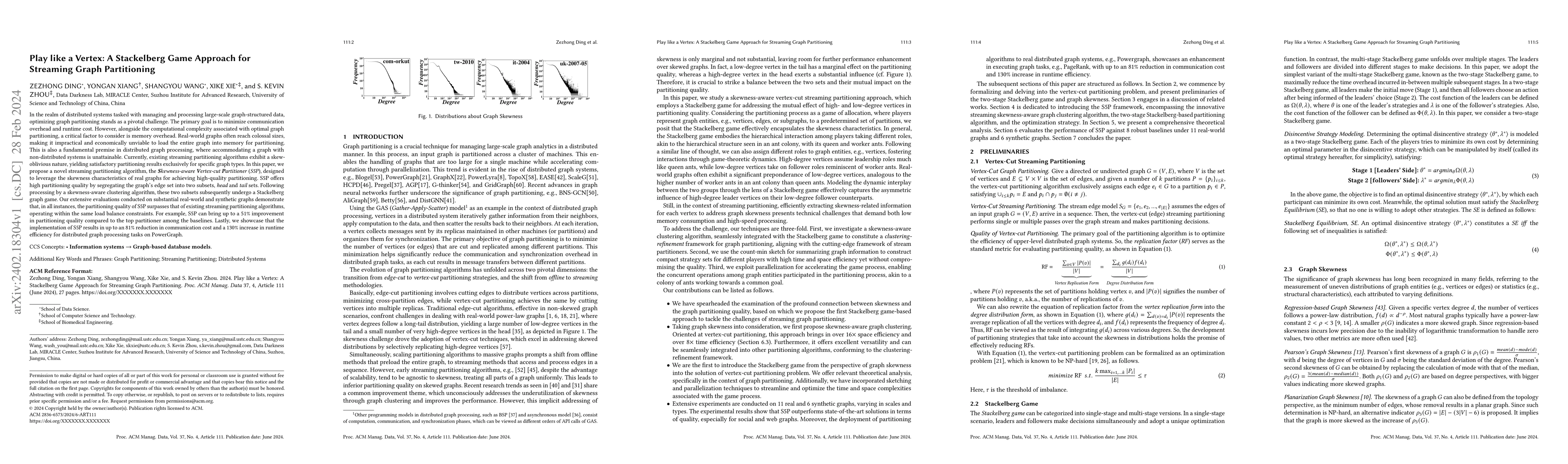 Thumbnail for Play like a Vertex: A Stackelberg Game Approach for Streaming Graph
  Partitioning
