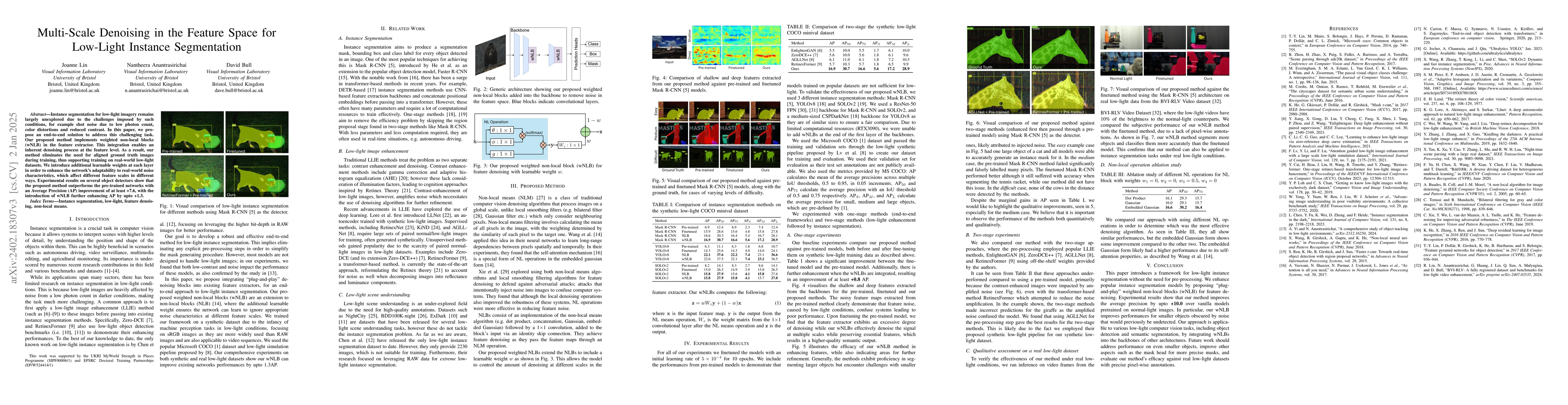 Thumbnail for Feature Denoising For Low-Light Instance Segmentation Using Weighted
  Non-Local Blocks