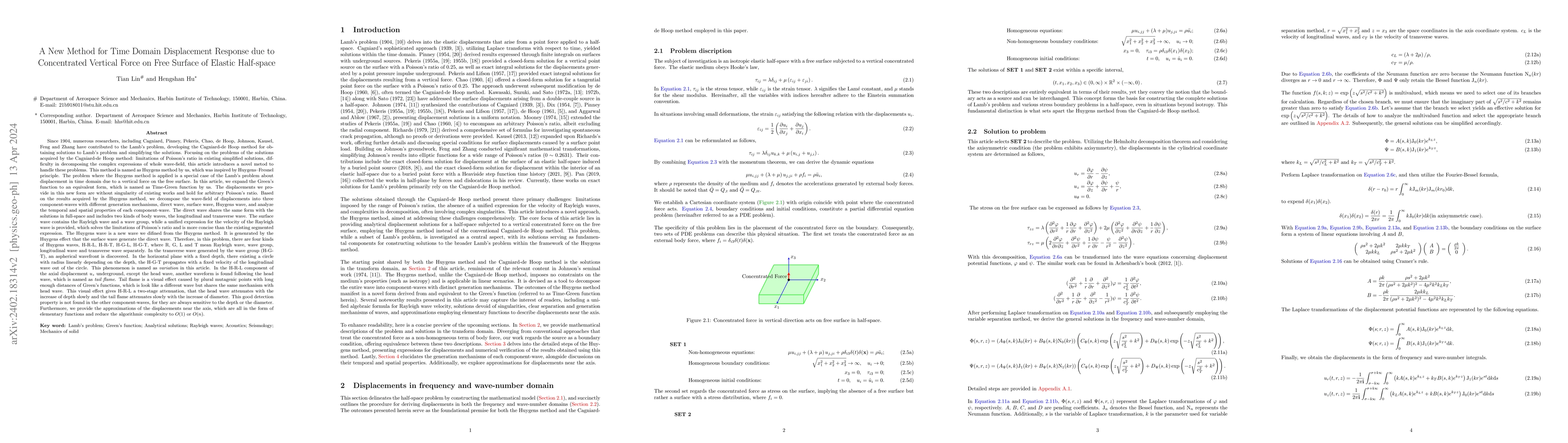 Thumbnail for A New Method for Time Domain Displacement Response due to Concentrated
  Vertical Force on Free Surface of Elastic Half-space