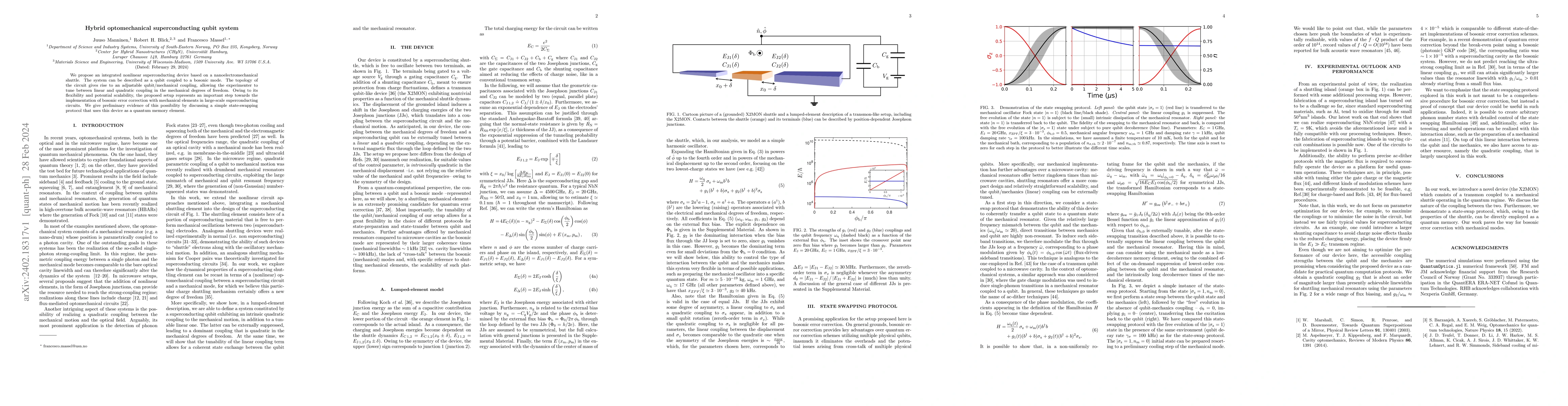 Thumbnail for Hybrid optomechanical superconducting qubit system