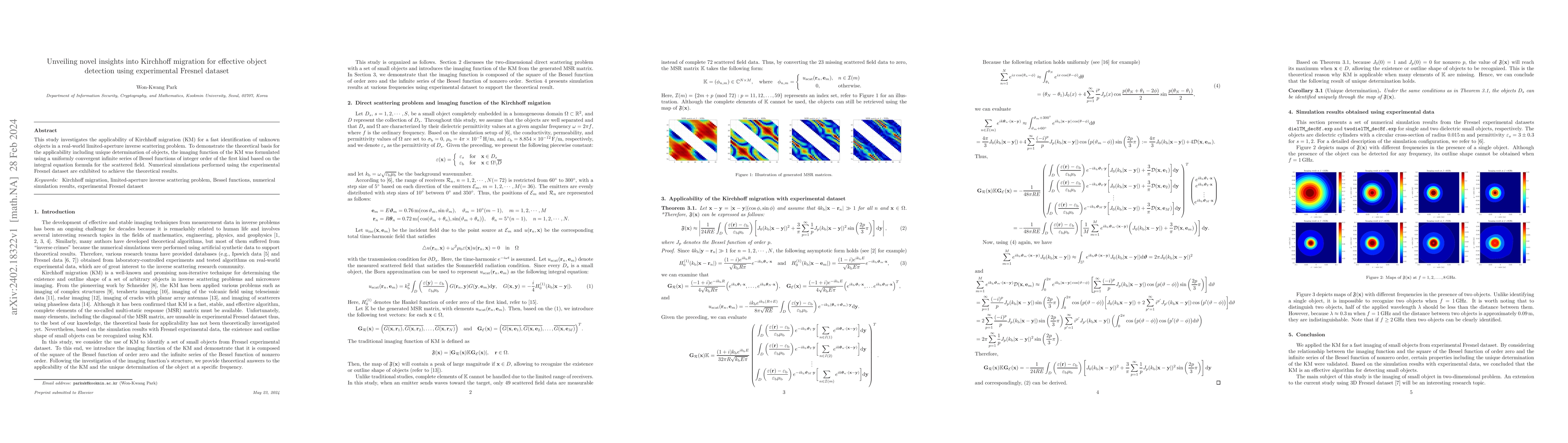 Thumbnail for Unveiling novel insights into Kirchhoff migration for effective object
  detection using experimental Fresnel dataset