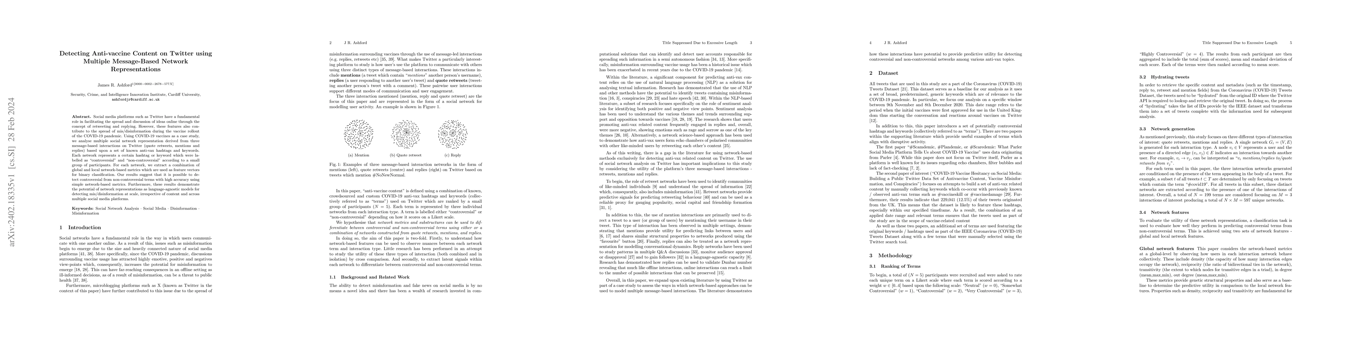 Thumbnail for Detecting Anti-vaccine Content on Twitter using Multiple Message-Based
  Network Representations