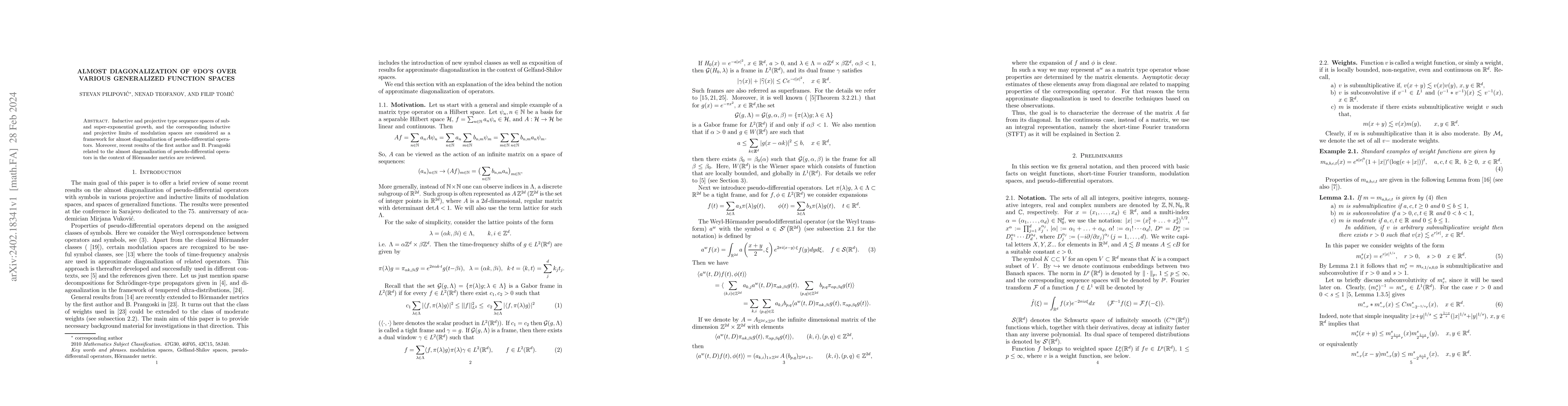 Thumbnail for Almost diagonalization of $\Psi$DO's over various generalized function
  spaces