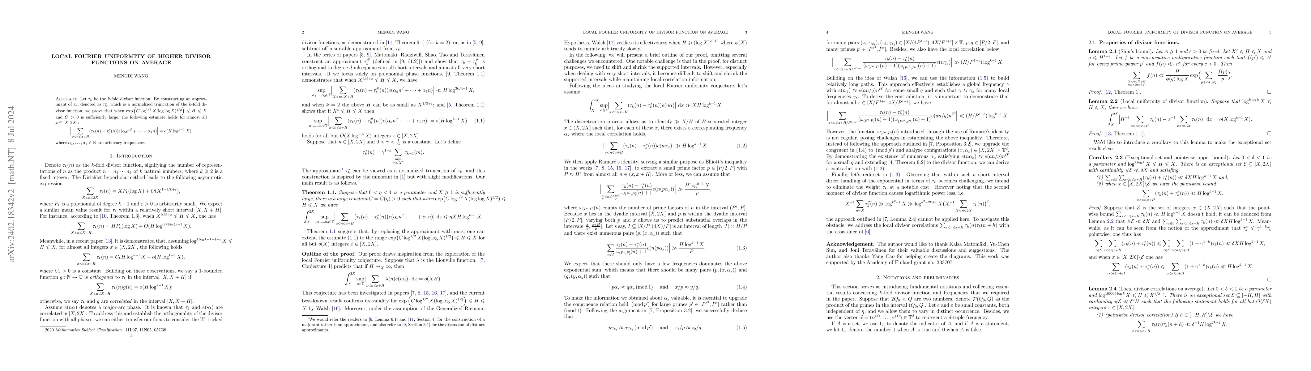 Thumbnail for Local Fourier uniformity of higher divisor functions on average