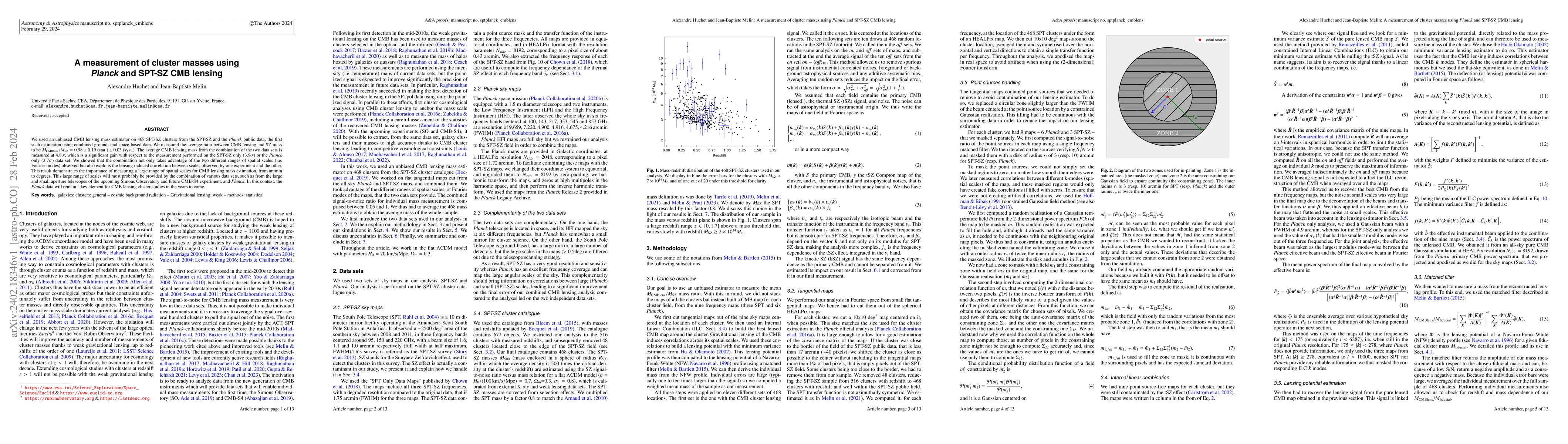 Thumbnail for A measurement of cluster masses using Planck and SPT-SZ CMB lensing
