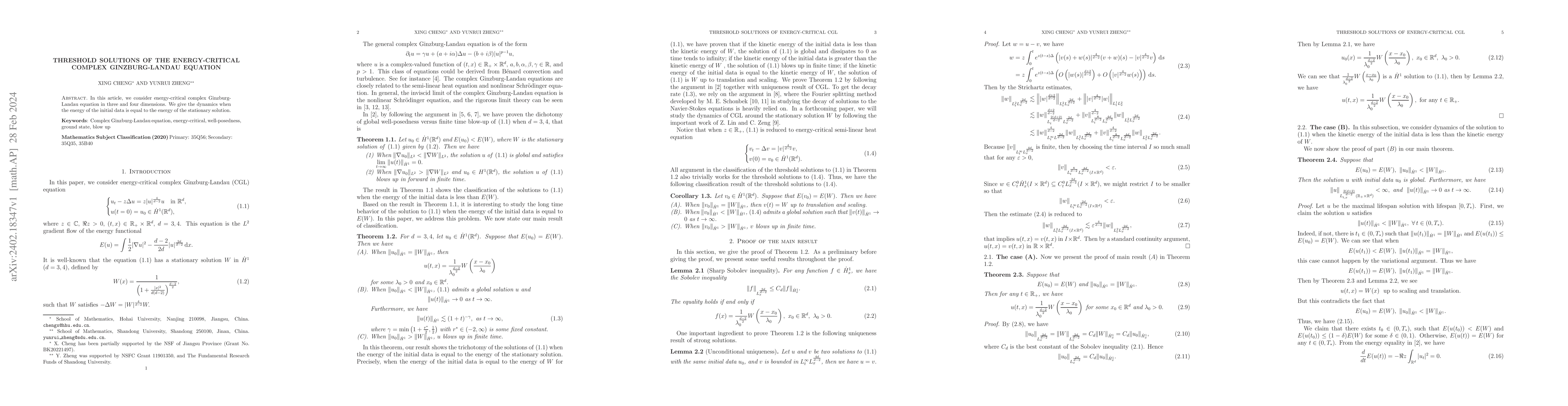 Thumbnail for Threshold solutions of the energy-critical complex Ginzburg-Landau
  equation