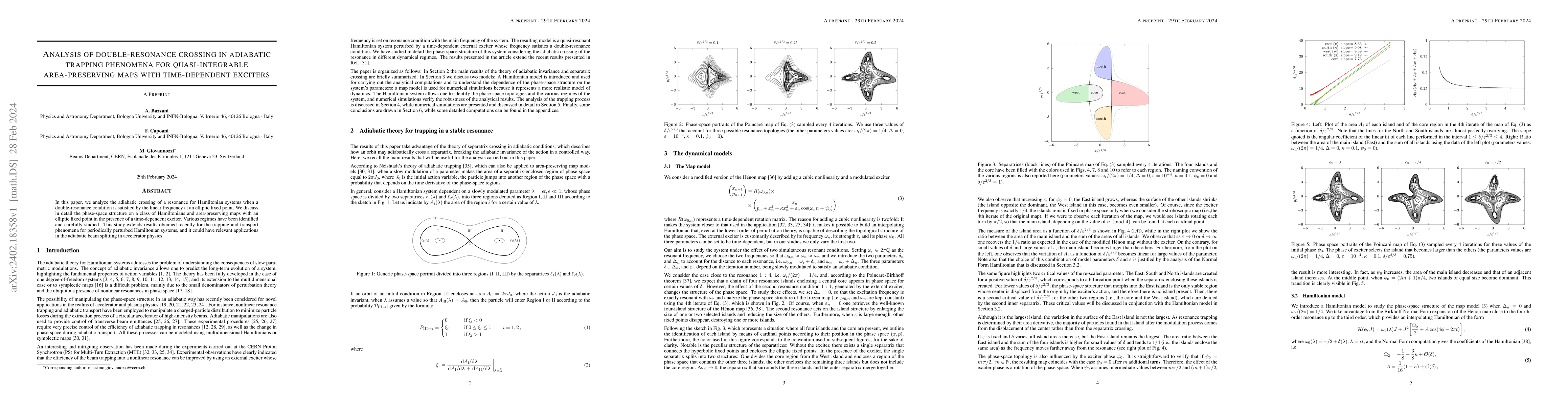 Thumbnail for Analysis of double-resonance crossing in adiabatic trapping phenomena
  for quasi-integrable area-preserving maps with time-dependent exciters