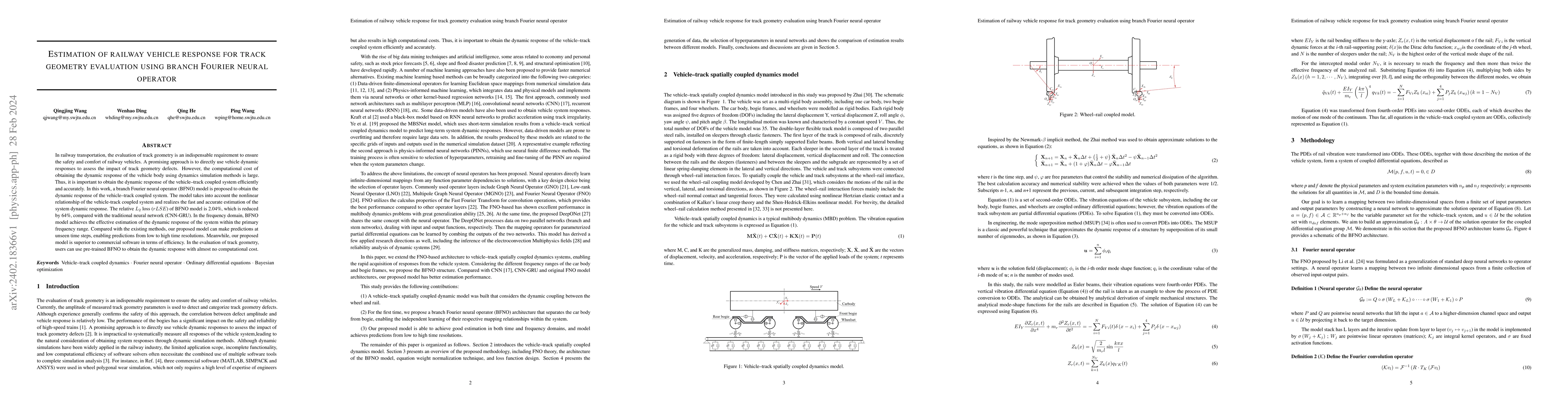 Thumbnail for Estimation of railway vehicle response for track geometry evaluation
  using branch Fourier neural operator