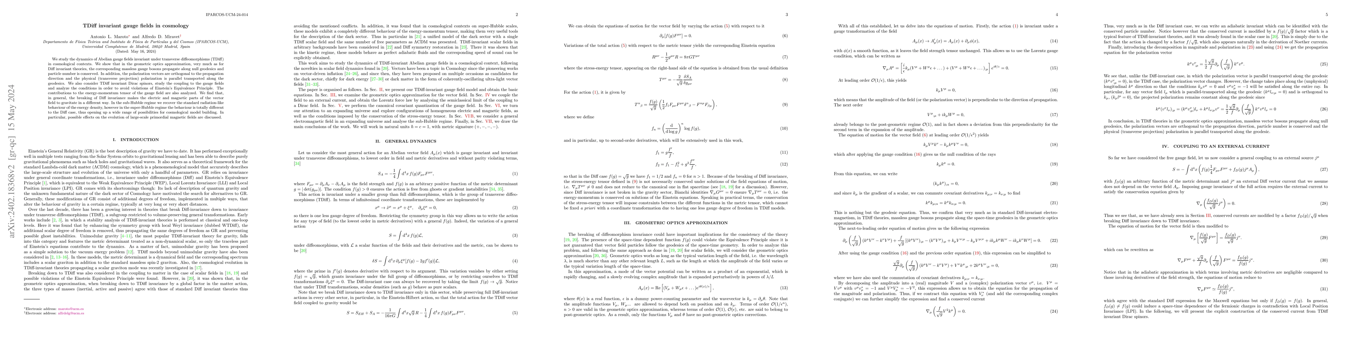 Thumbnail for TDiff invariant gauge fields in cosmology