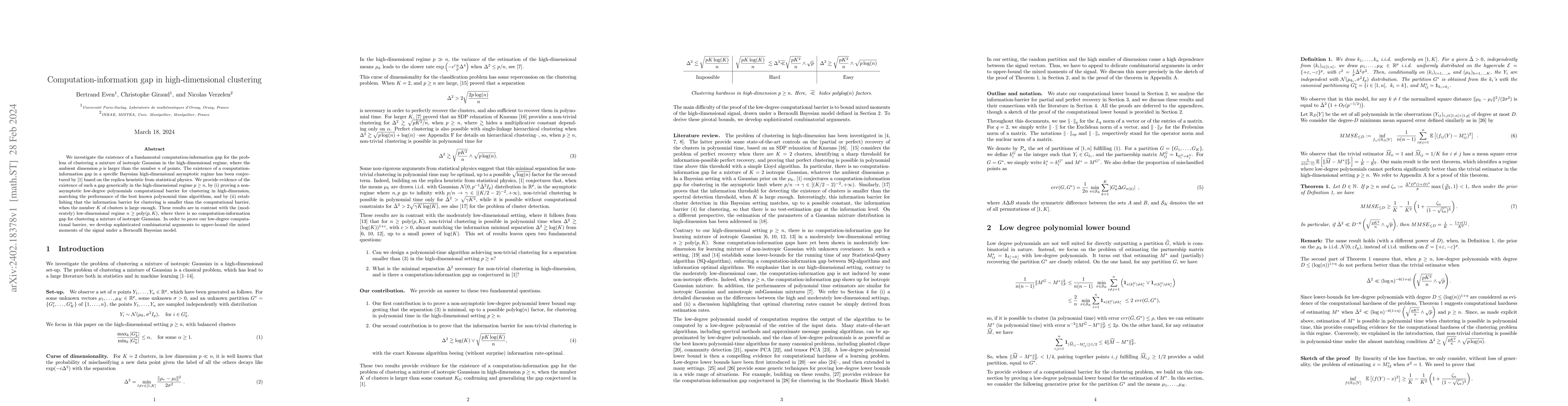 Thumbnail for Computation-information gap in high-dimensional clustering
