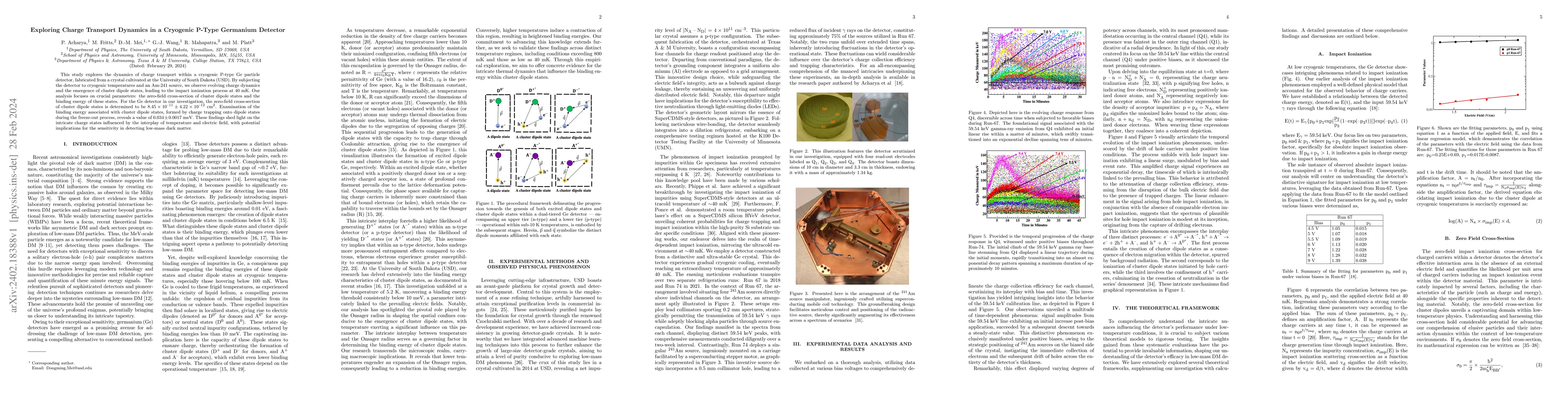 Thumbnail for Exploring Charge Transport Dynamics in a Cryogenic P-Type Germanium
  Detector