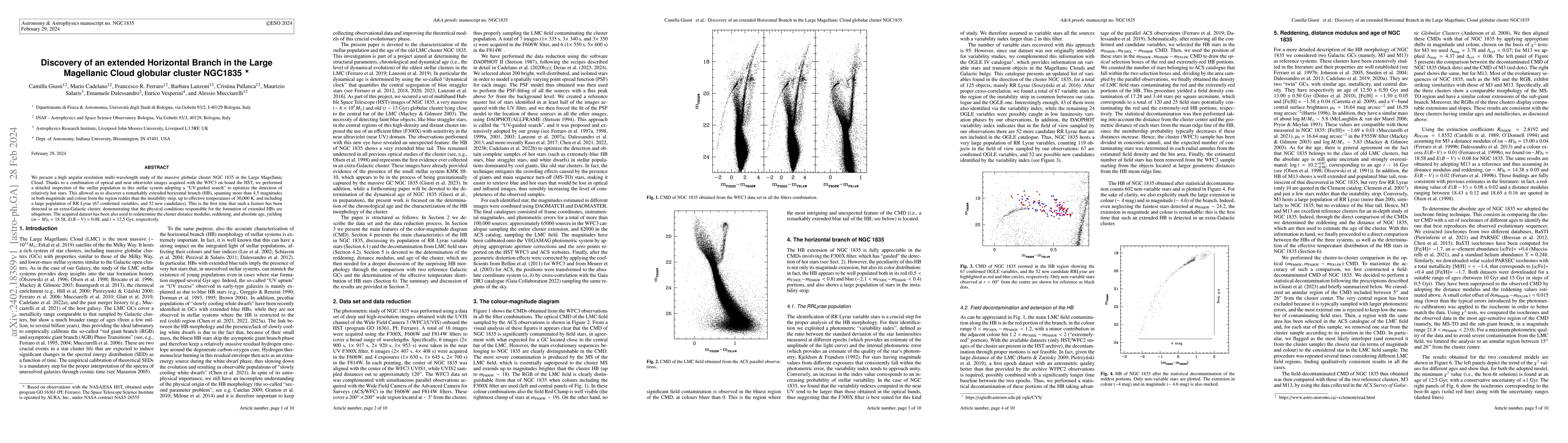 Thumbnail for Discovery of an extended Horizontal Branch in the Large Magellanic Cloud
  globular cluster NGC1835