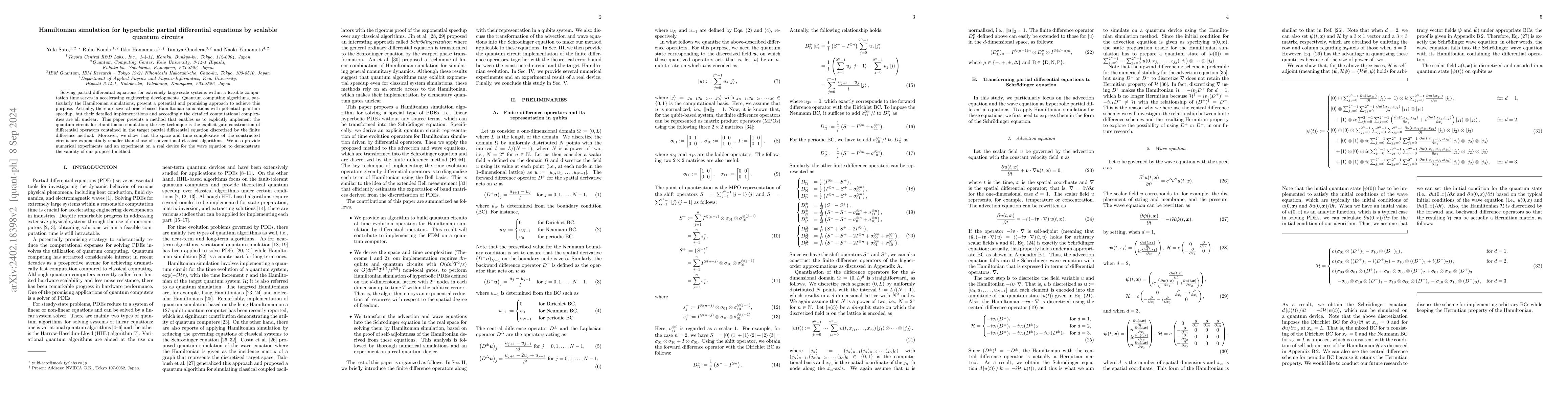 Thumbnail for Hamiltonian simulation for time-evolving partial differential equation
  by scalable quantum circuits