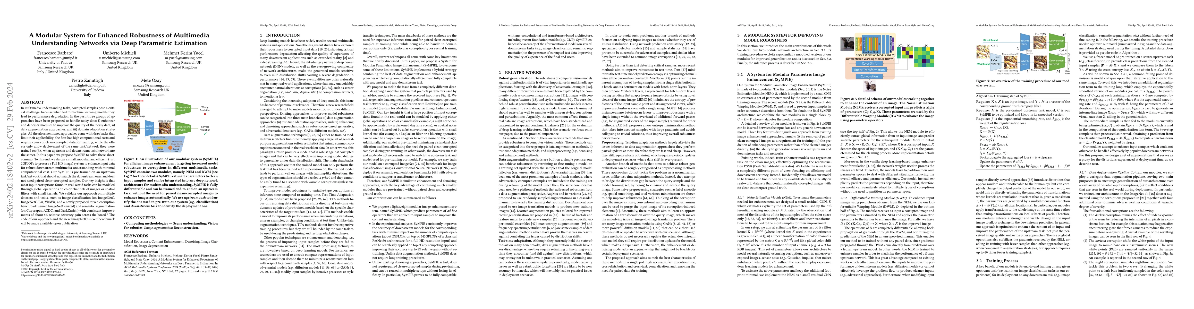 Thumbnail for A Modular System for Enhanced Robustness of Multimedia Understanding
  Networks via Deep Parametric Estimation
