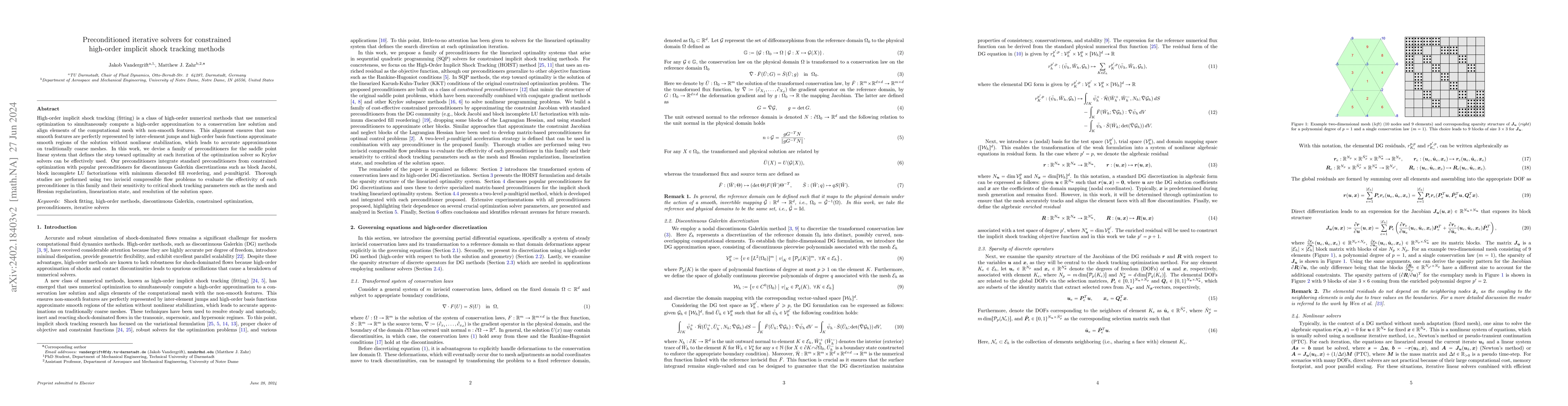 Thumbnail for Preconditioned iterative solvers for constrained high-order implicit
  shock tracking methods