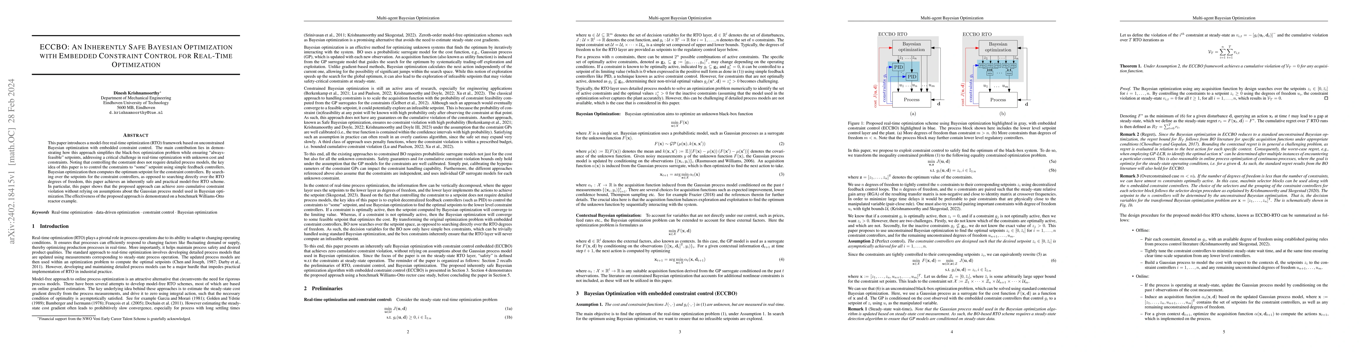Thumbnail for ECCBO: An Inherently Safe Bayesian Optimization with Embedded Constraint
  Control for Real-Time Optimization