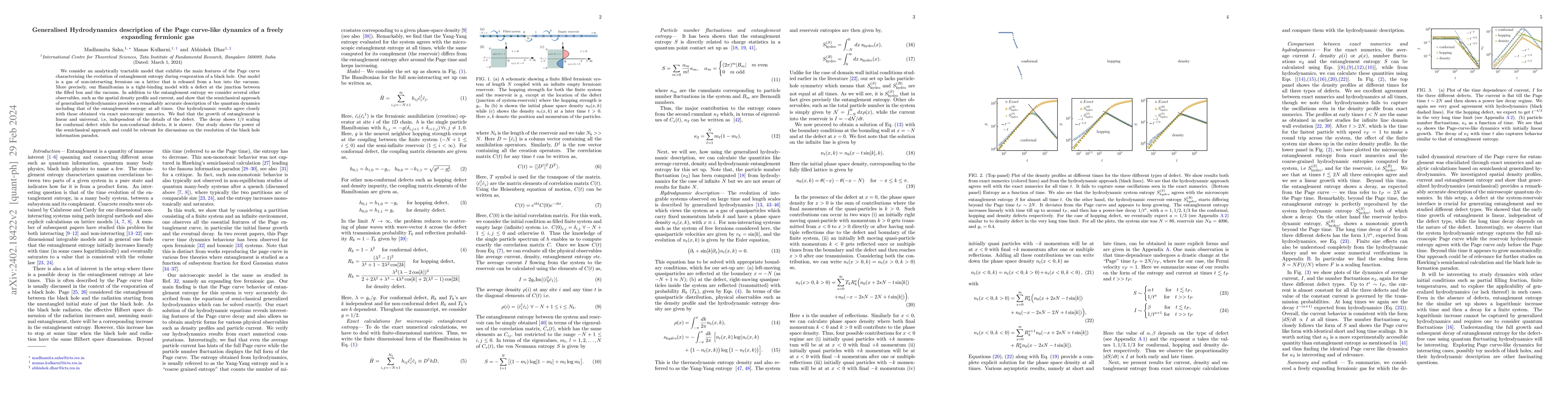 Thumbnail for Generalised Hydrodynamics description of the Page curve-like dynamics of
  a freely expanding fermionic gas