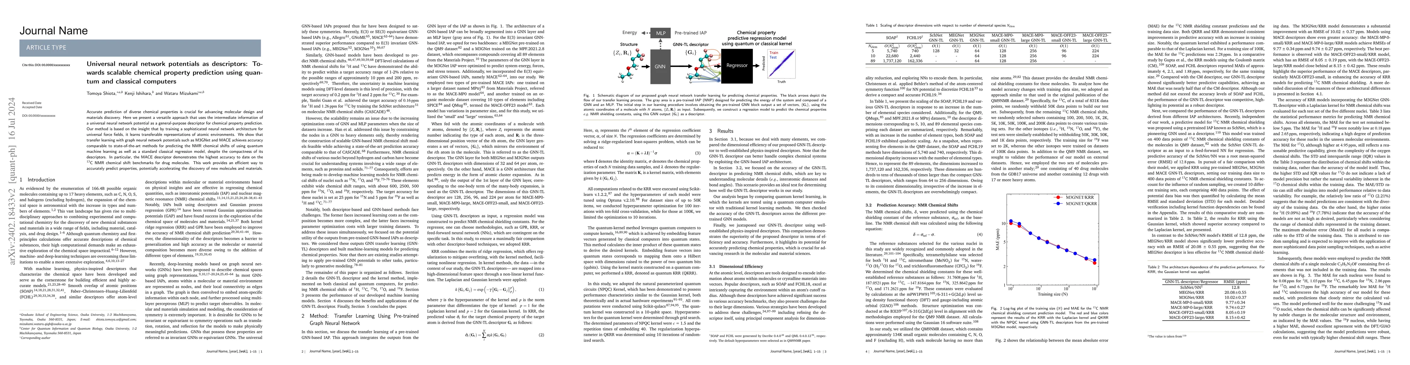 Thumbnail for Universal neural network potentials as descriptors: Towards scalable
  chemical property prediction using quantum and classical computers