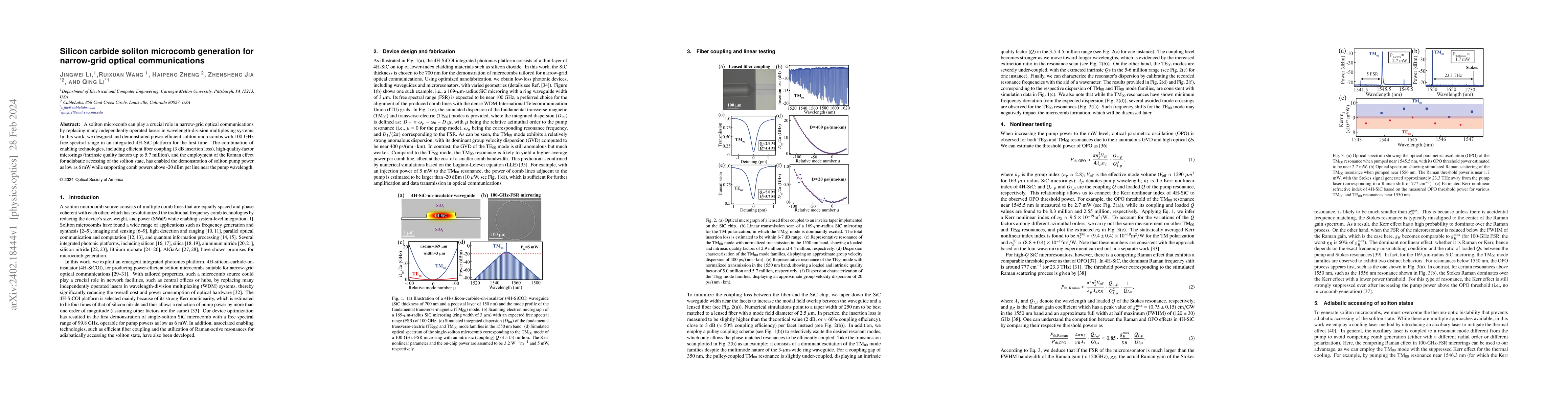 Thumbnail for Silicon carbide soliton microcomb generation for narrow-grid optical
  communications
