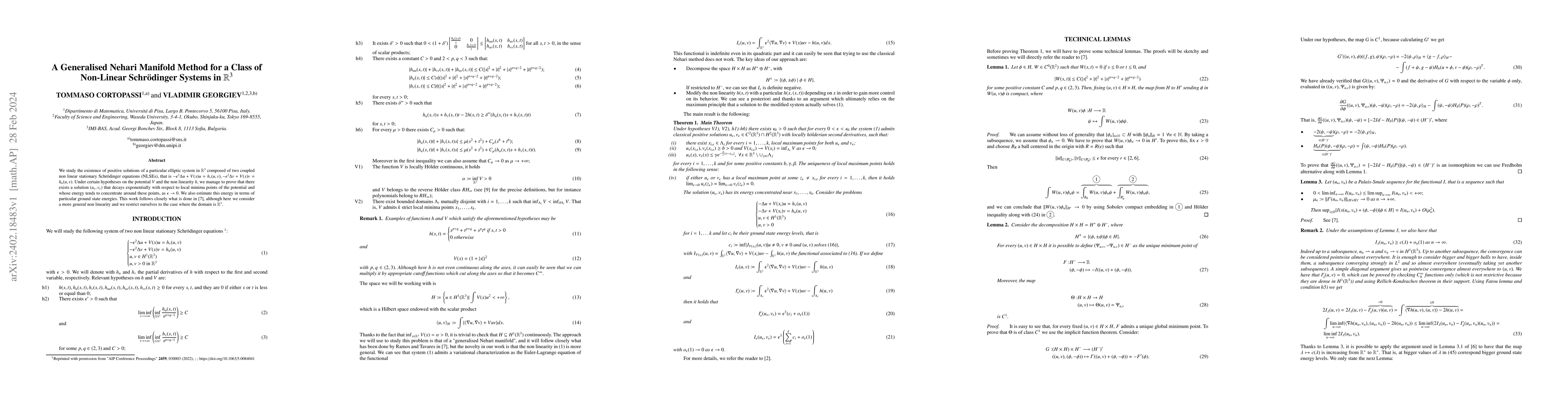 Thumbnail for A generalised Nehari manifold method for a class of non linear
  Schr\"odinger systems in $\mathbb{R}^3$
