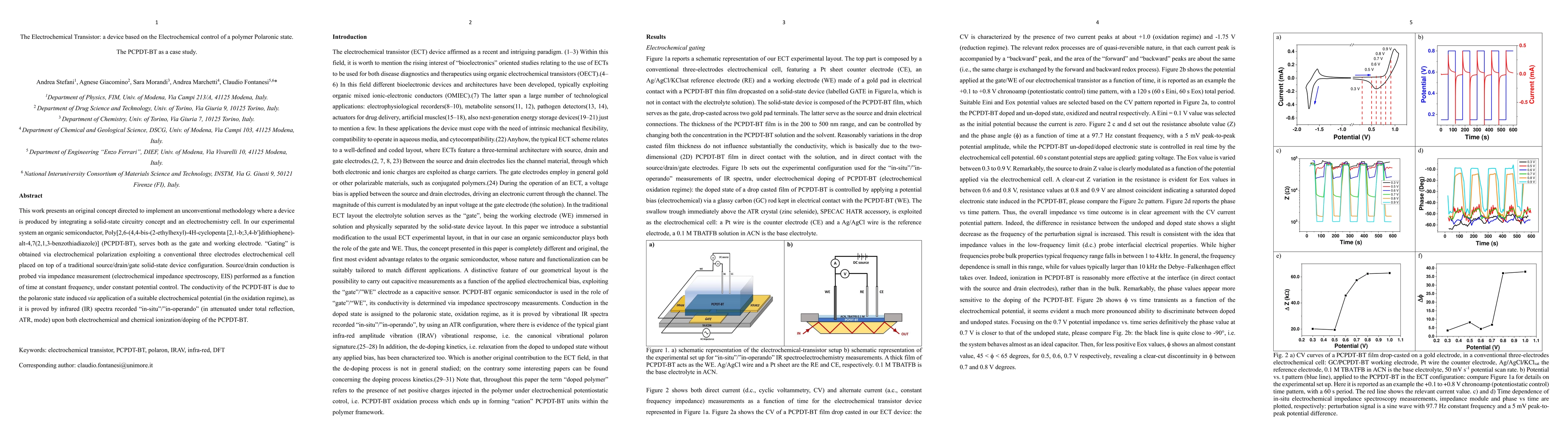 Thumbnail for The Electrochemical Transistor: a device based on the Electrochemical
  control of a polymer Polaronic state. The PCPDT-BT as a case study