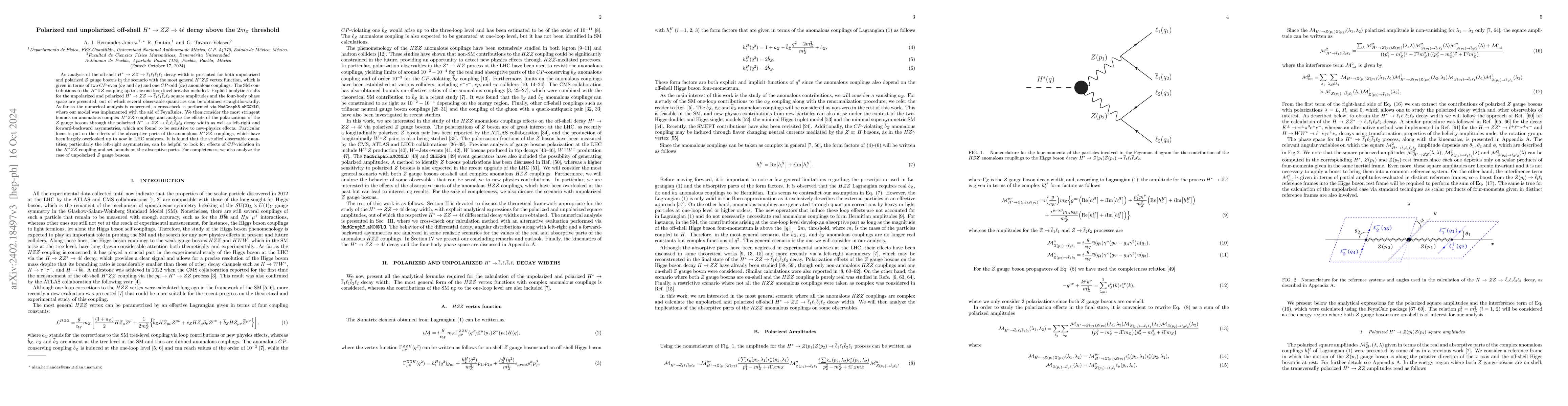 Thumbnail for Polarized and unpolarized off-shell $H^\ast\to ZZ\rightarrow 4\ell$
  decay above the $2m_Z$ threshold