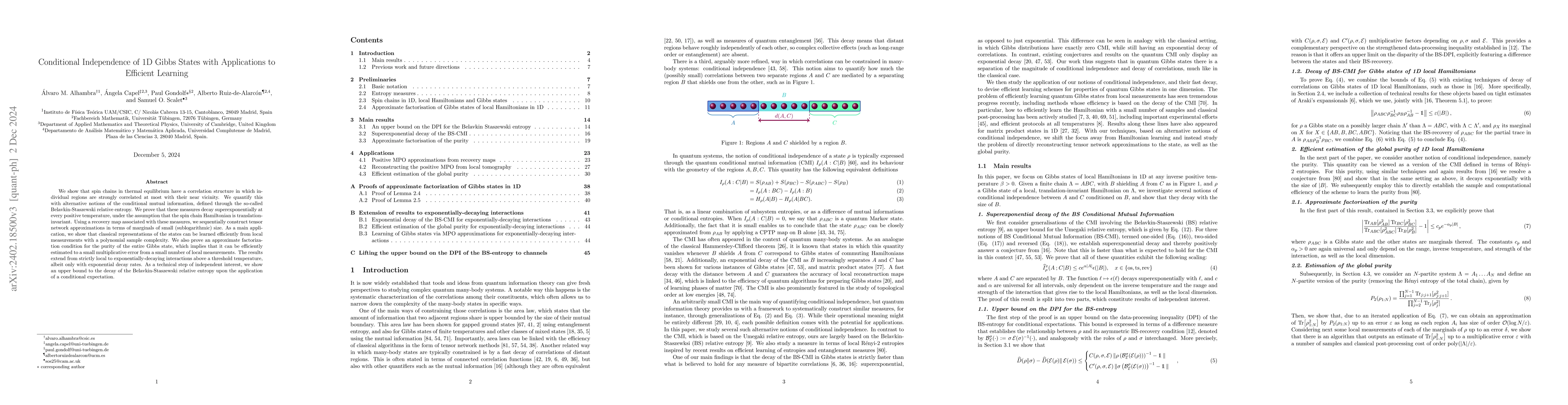 Thumbnail for Conditional Independence of 1D Gibbs States with Applications to
  Efficient Learning