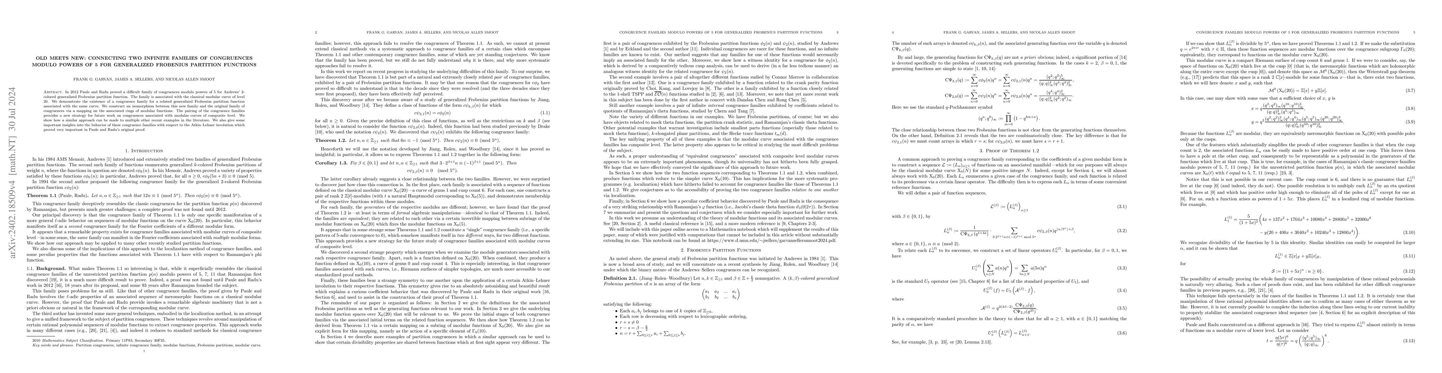 Thumbnail for Old Meets New: Connecting Two Infinite Families of Congruences Modulo
  Powers of 5 for Generalized Frobenius Partition Functions