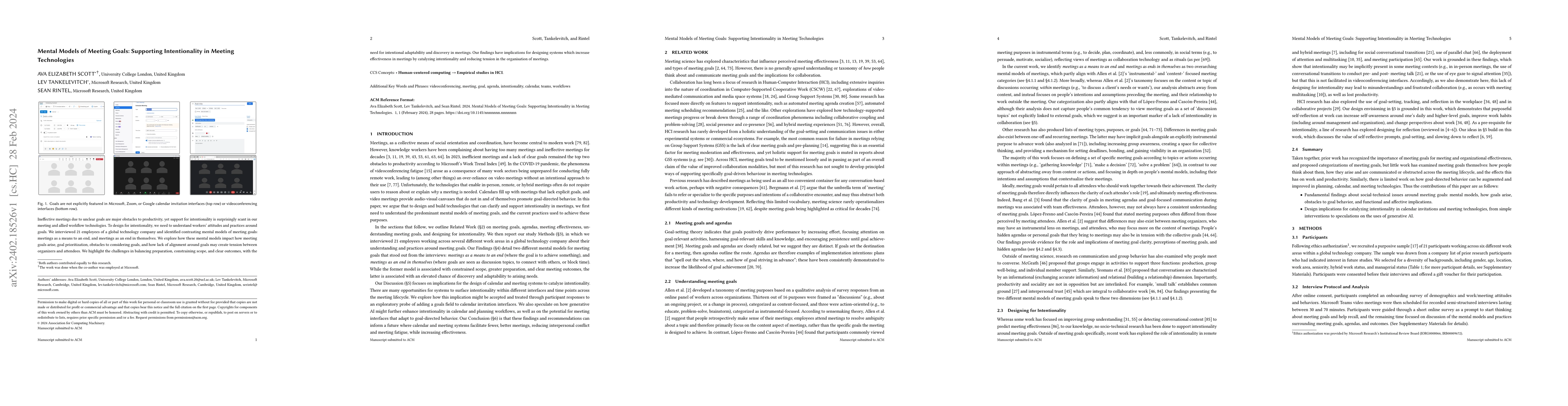Thumbnail for Mental Models of Meeting Goals: Supporting Intentionality in Meeting
  Technologies