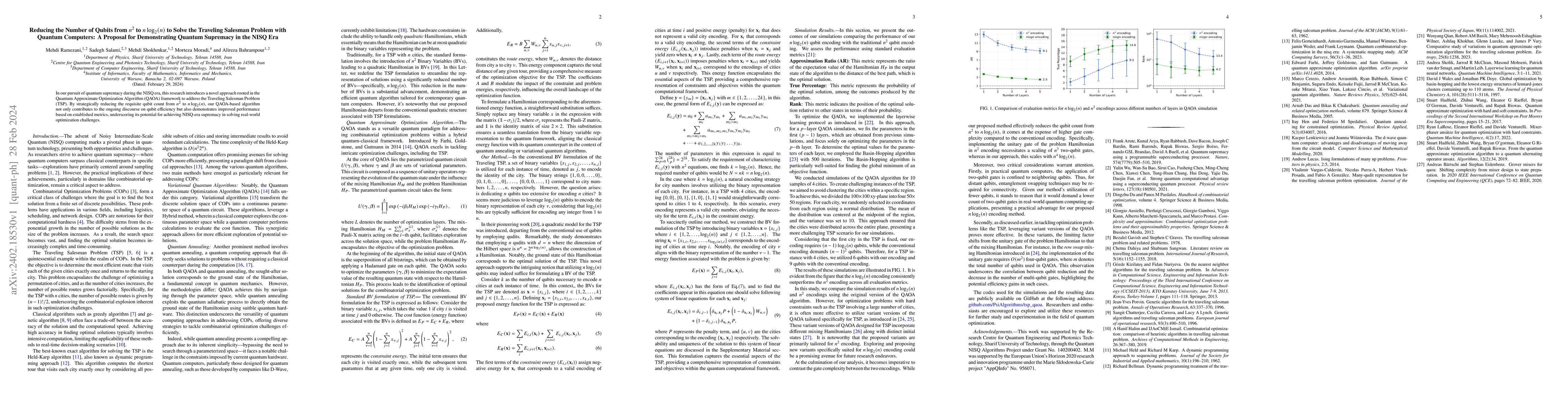 Thumbnail for Reducing the Number of Qubits from $n^2$ to $n\log_{2} (n)$ to Solve the
  Traveling Salesman Problem with Quantum Computers: A Proposal for
  Demonstrating Quantum Supremacy in the NISQ Era