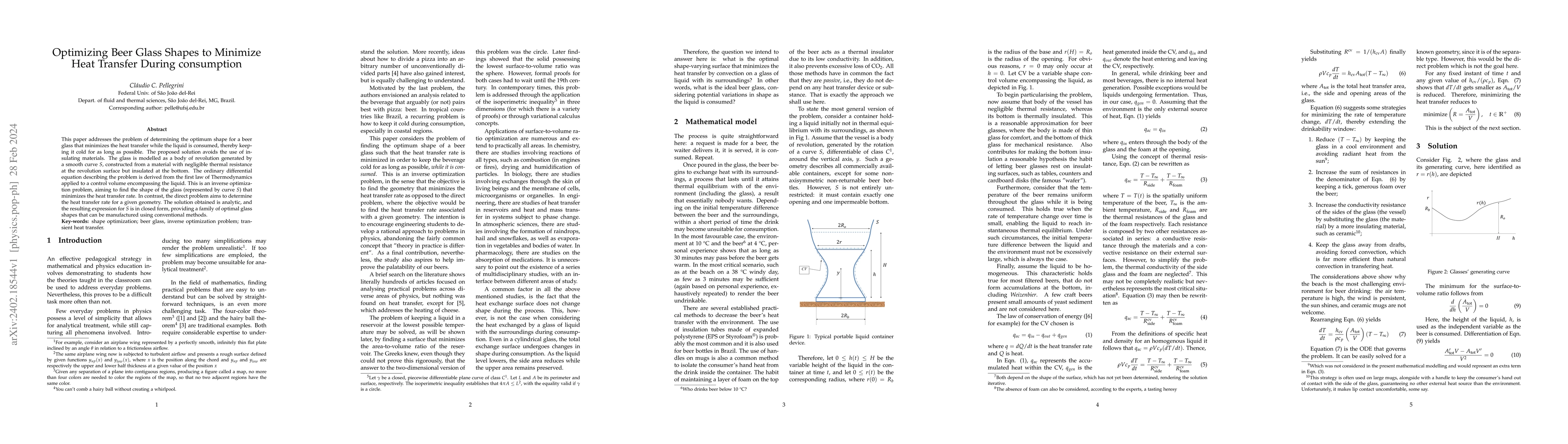 Thumbnail for Optimizing Beer Glass Shapes to Minimize Heat Transfer During
  Consumption