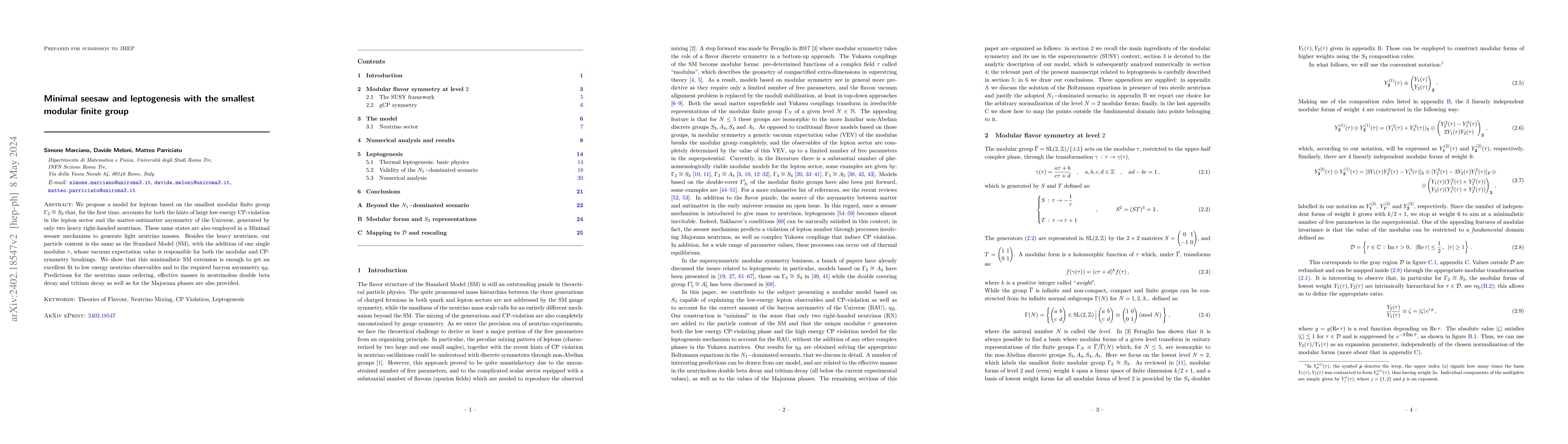 Thumbnail for Minimal seesaw and leptogenesis with the smallest modular finite group