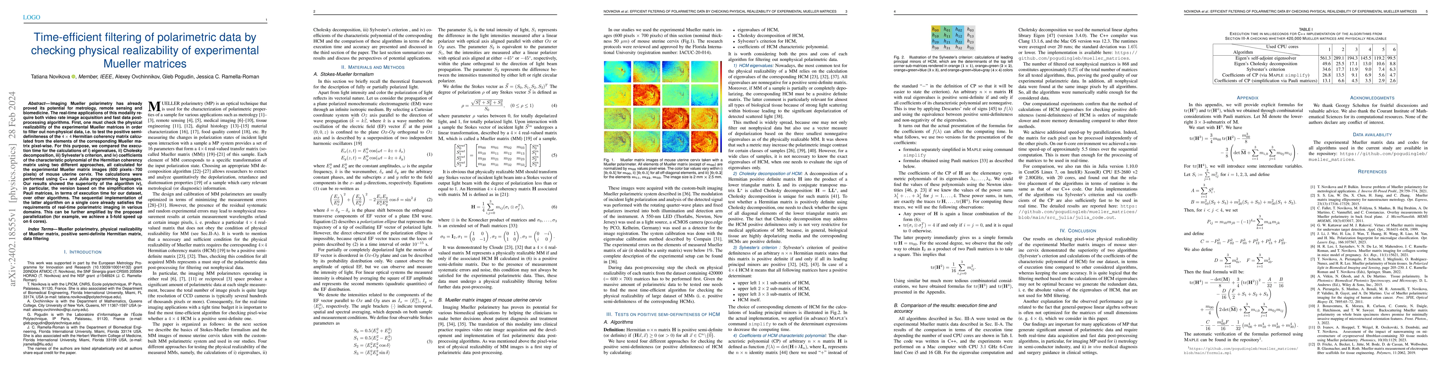 Thumbnail for Time-efficient filtering of polarimetric data by checking physical
  realizability of experimental Mueller matrices