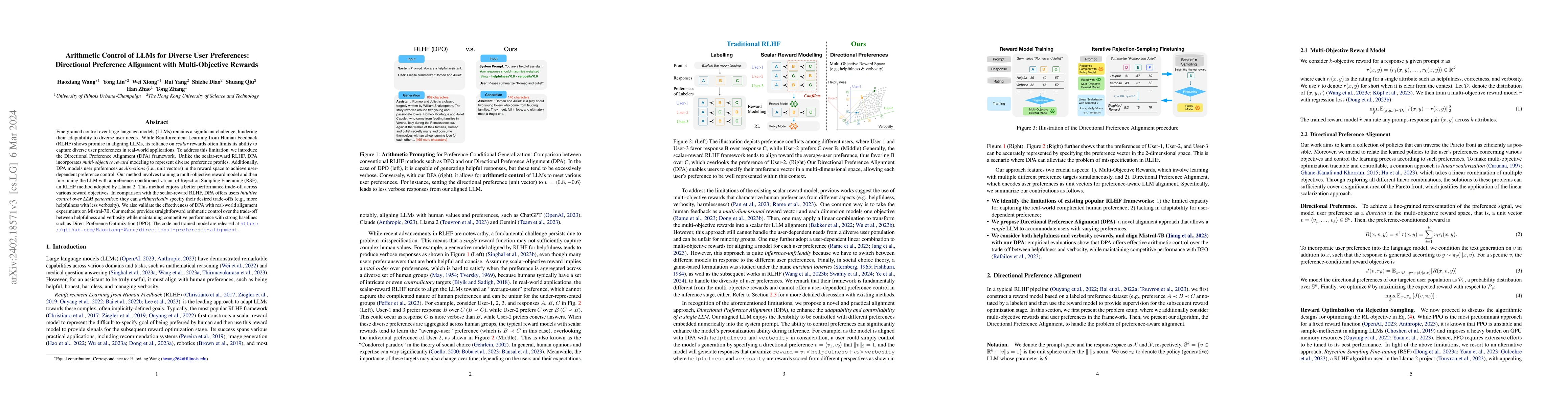 Thumbnail for Arithmetic Control of LLMs for Diverse User Preferences: Directional
  Preference Alignment with Multi-Objective Rewards