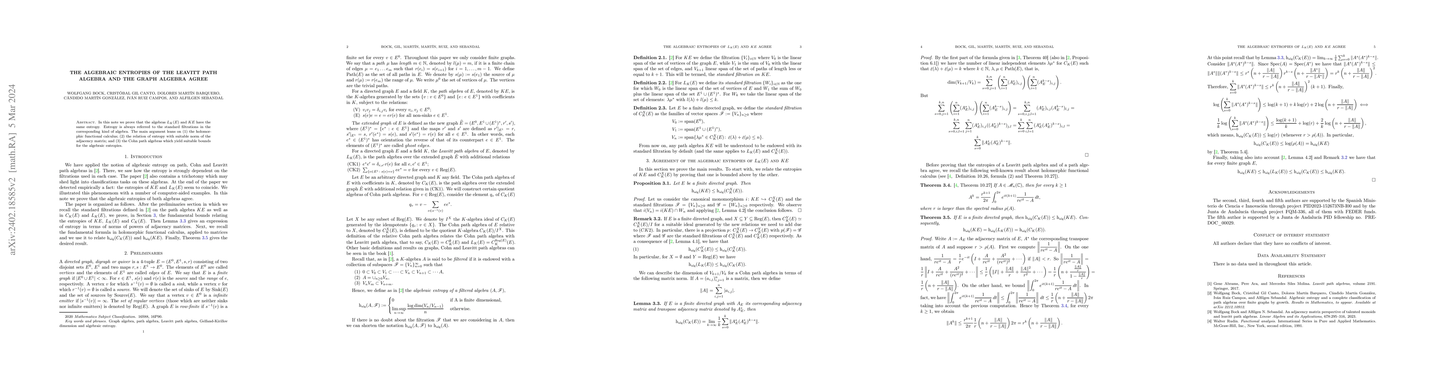 Thumbnail for The algebraic entropies of the Leavitt path algebra and the graph
  algebras agree