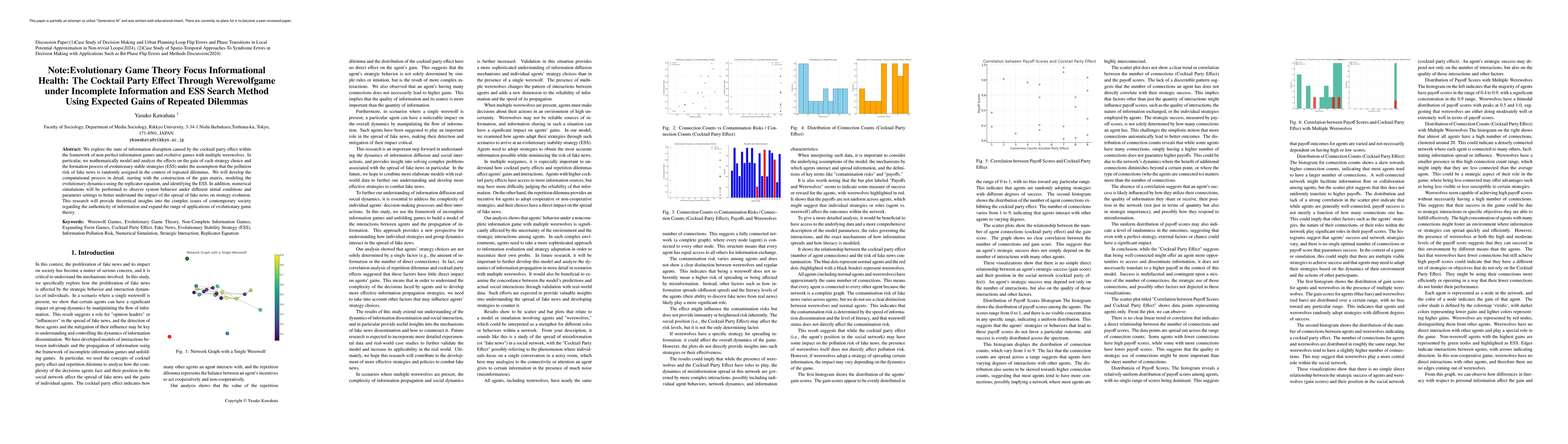Thumbnail for Note: Evolutionary Game Theory Focus Informational Health: The Cocktail
  Party Effect Through Werewolfgame under Incomplete Information and ESS Search
  Method Using Expected Gains of Repeated Dilemmas