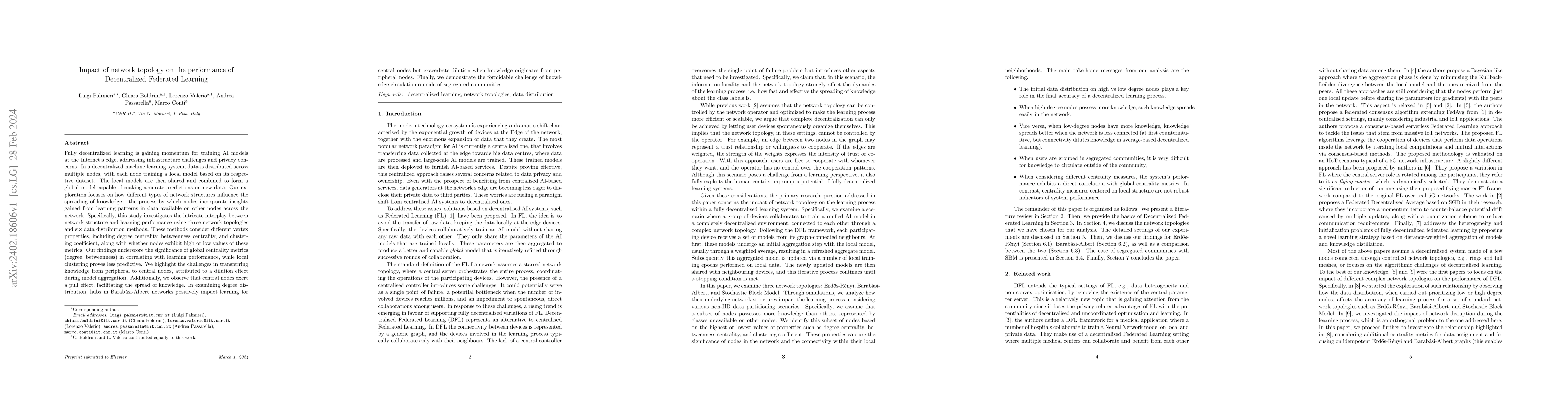 Thumbnail for Impact of network topology on the performance of Decentralized Federated
  Learning